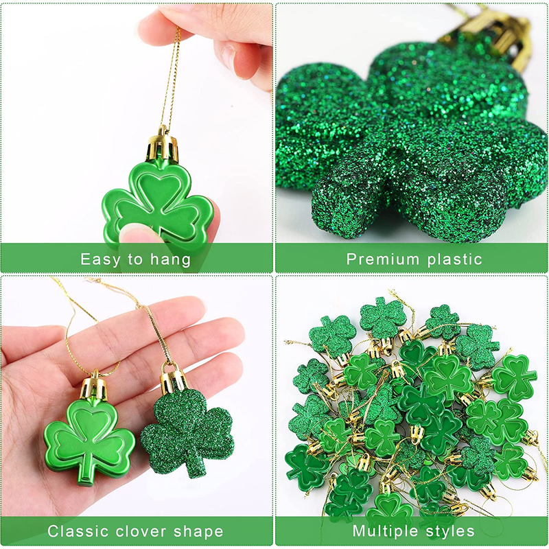 Fovths 36 Pieces 2 Sizes St Patrick'S Day Shamrocks Ornament Set 3 Styles Green Good Luck Clover Hanging Bauble for Tree, Table, Party Hanging Decorations  Fovths   