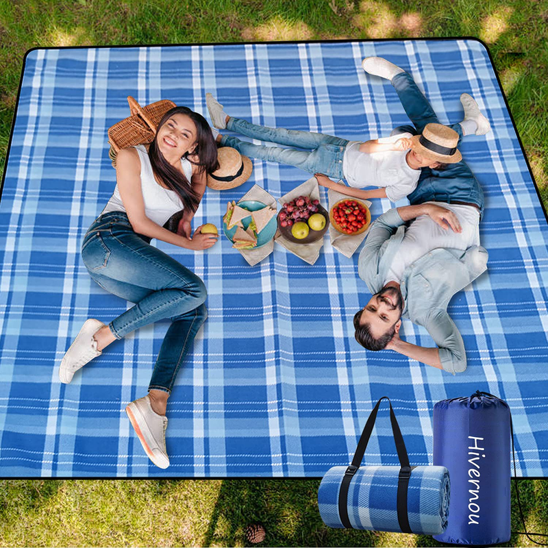 Hivernou Picnic Blanket,Picnic Blanket Waterproof Foldable with 3 Layers Material,Extra Large Picnic Blanket Picnic Mat Beach Blanket 80"x80" for Camping Beach Park Hiking Fireworks,Larger & Thicker Home & Garden > Lawn & Garden > Outdoor Living > Outdoor Blankets > Picnic Blankets Hivernou Blue  