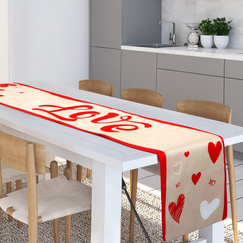Ruisita Valentines Day Table Runner Cotton and Linen Love Table Runner for Valentines Day Table Decorations, 72 X 13 Inches Home & Garden > Decor > Seasonal & Holiday Decorations Ruisita   
