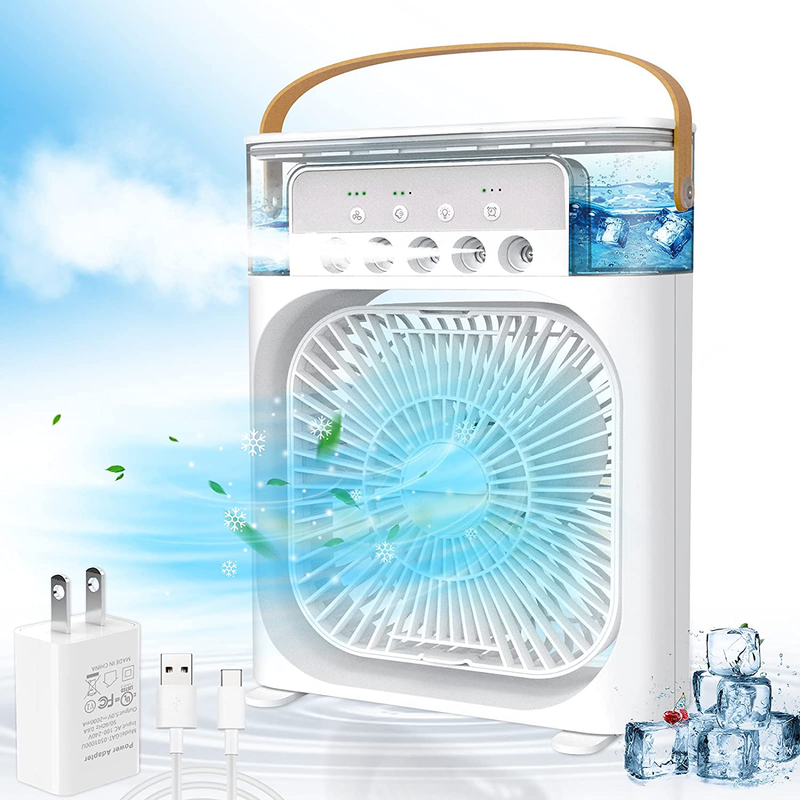 Portable Air Conditioner Fan, Personal Mini Small Evaporative Air Cooler Desktop Cool Mist Humidifier with 7 Colors LED Light, 1/2/3 H Timer, 3 Speeds & 3 Spray Modes for Room Office Home Travel Home & Garden > Household Appliances > Climate Control Appliances > Air Conditioners Lzellah White  