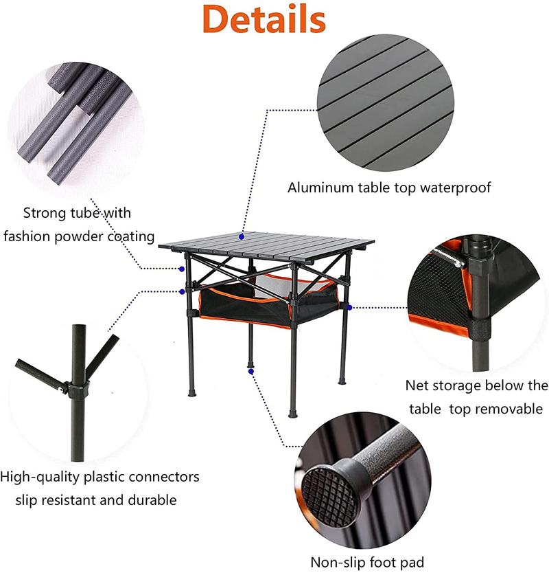 Kinchoix Outdoor Folding Table Portable Camping Table with Mesh Storage Bag Ultralight Aluminum Square Camp Table in a Bag for Picnic RV Fold Travel Home Use Sporting Goods > Outdoor Recreation > Camping & Hiking > Camp Furniture Kinchoix   