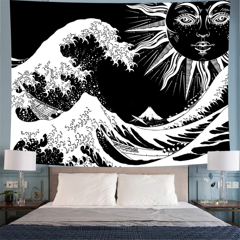 Sun and Wave Tapestry Black and White Tapestry Wall Hanging for Home Decor (X-Large, Sun Wave) Home & Garden > Decor > Artwork > Decorative Tapestries Heopapin   