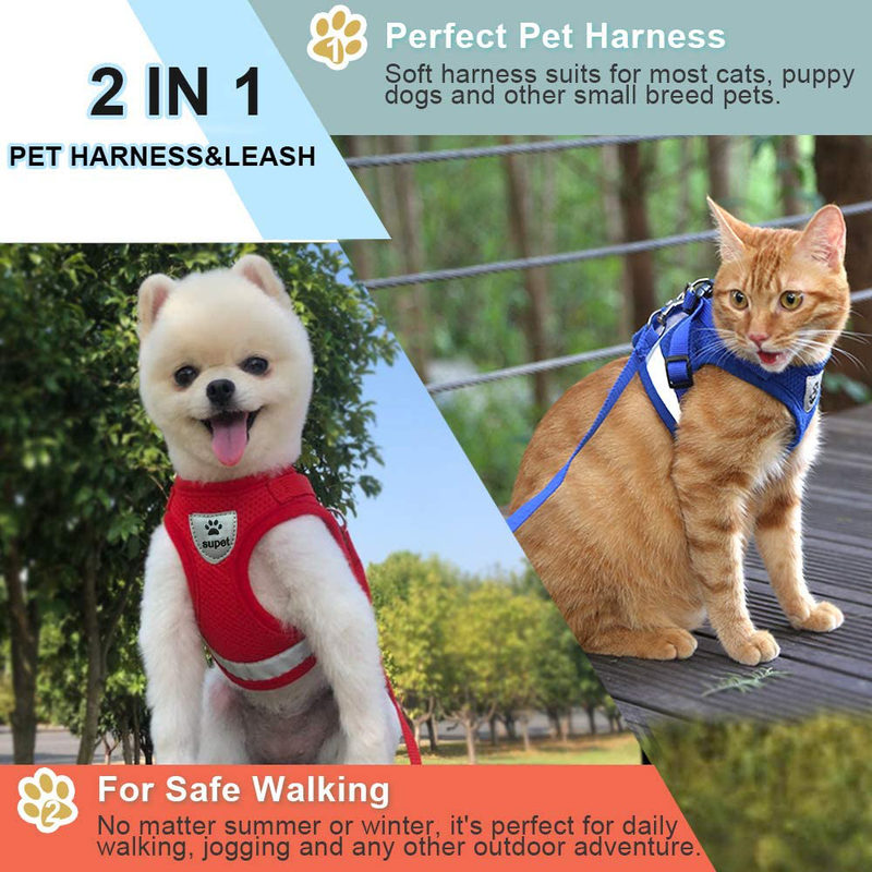 Supet Cat Harness and Leash Set for Walking Cat and Small Dog Harness Soft Mesh Puppy Harness Adjustable Cat Vest Harness with Reflective Strap Comfort Fit for Pet Kitten Puppy Rabbit Animals & Pet Supplies > Pet Supplies > Cat Supplies > Cat Apparel Supet   