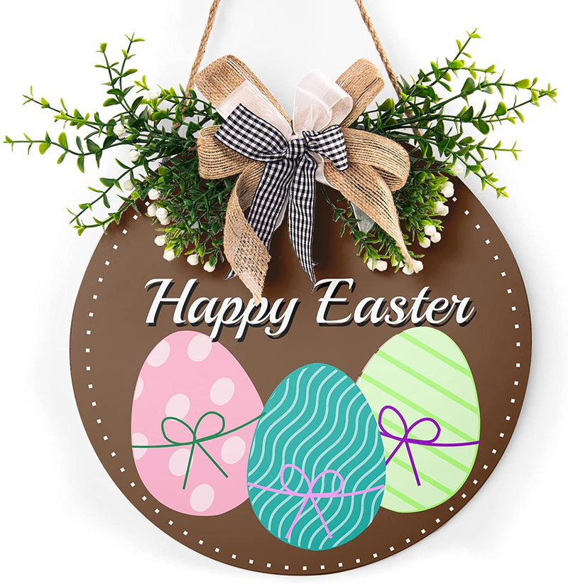 Easter Signs, Easter Door Decorations Hanging Coloured Eggs Easter Decorations for Door the Home Rustic, Spring for Home Outdoor Easter Gifts Home Coffee Shop Bakery Farmhouse Window 12"X 12"Inch Home & Garden > Decor > Seasonal & Holiday Decorations Harooni Easter Door Decorations 12X12inch 