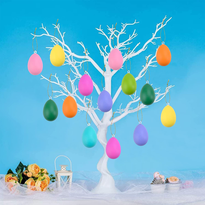 Easter Decorations 24Pcs Egg Hanging Ornaments for Tree Multicolored Plastic Easter Egg Spring Decor for Kids Home Outdoor Party Home & Garden > Decor > Seasonal & Holiday Decorations KUCHEY   