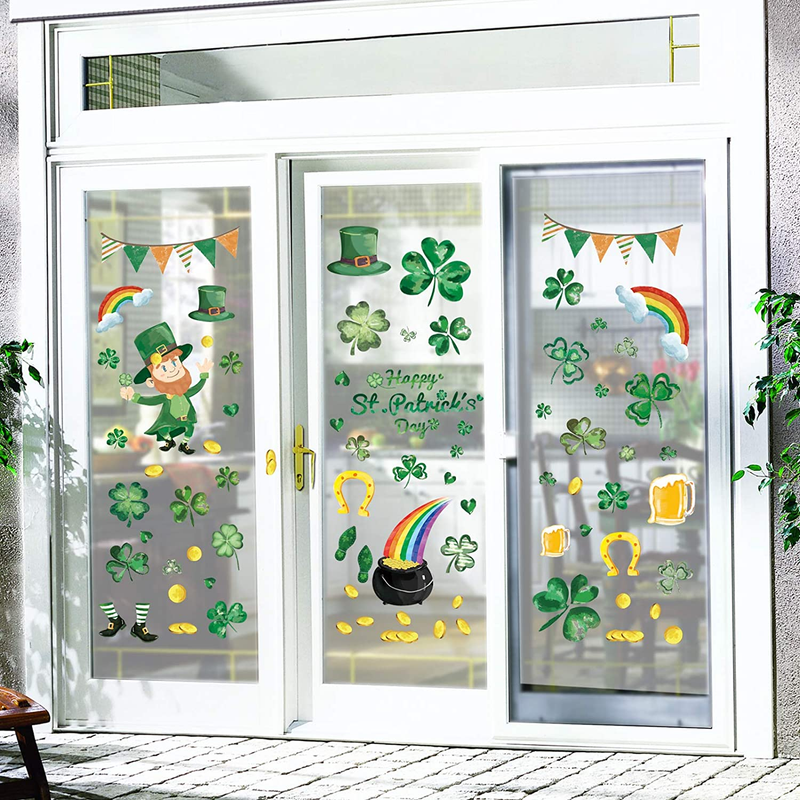 Ivenf St. Patricks Day Decorations Window Clings Decor, Large Shamrocks Leprechaun Top Hat Gold Coins for Kids School Home Office Accessories Party Supplies Gifts, 6 Sheets 105 Pcs Arts & Entertainment > Party & Celebration > Party Supplies Ivenf   