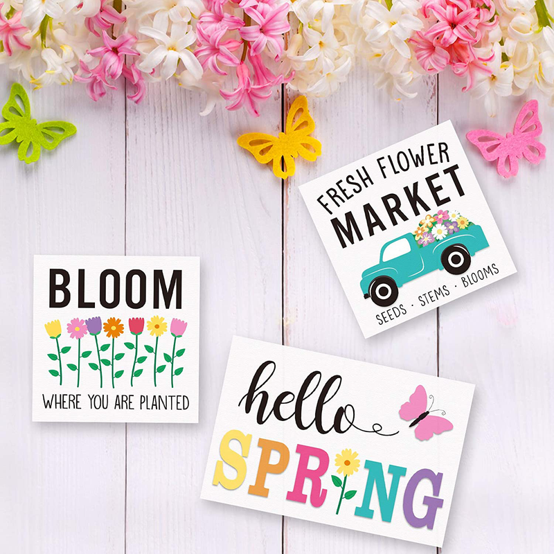 Huray Rayho Party Hello Spring Tiered Tray Decorations Farmhouse Mini Wood Decor Fresh Flower Market Home 3D Signs Rae Dunn Seasonal Bloom Butterfly Kitchen Wooden Ornaments Set of 3 Home & Garden > Decor > Decorative Trays Huray Rayho Party   