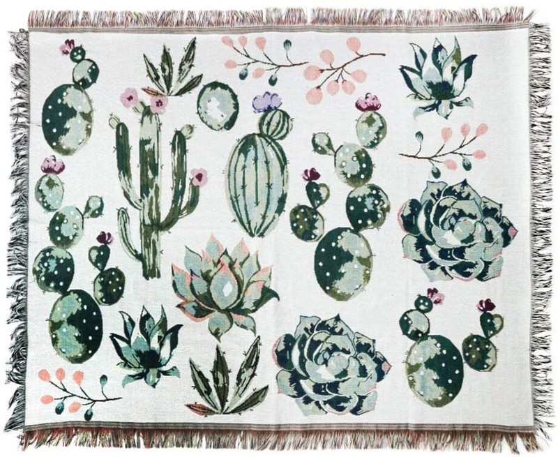 Tapestry Wall Hanging,Handicrafts Tapestry, Jacquard Succulent Tapestry, Multipurpose Soft Travel Mat, Outdoor Shawl Colourful Tassels Wall Cactus Mat 50x60 inch(Cactus) Home & Garden > Decor > Artwork > Decorative Tapestries ANswet 50*60 inches  