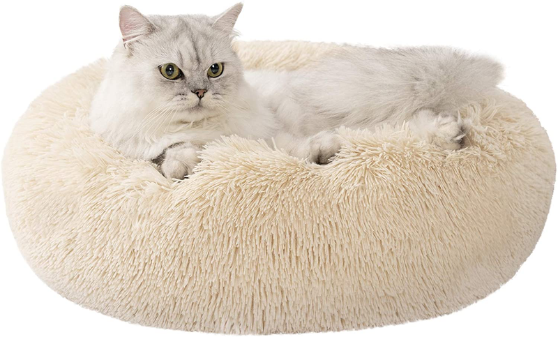 Love's cabin 20in Cat Beds for Indoor Cats - Cat Bed with Machine Washable, Waterproof Bottom - Coffee Fluffy Dog and Cat Calming Cushion Bed for Joint-Relief and Sleep Improvement Animals & Pet Supplies > Pet Supplies > Cat Supplies > Cat Beds Love's cabin Beige 20" 