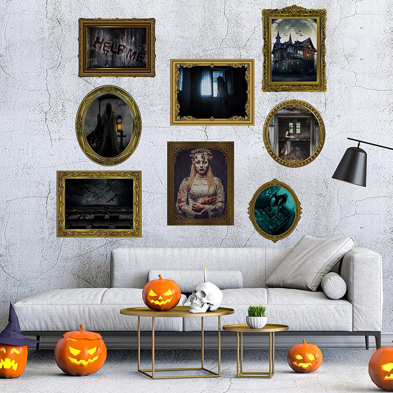 ELCOHO 16 Pieces Halloween Gothic Mansion Portraits Halloween Vintage Gothic Photo Halloween Haunted Gothic Picture Decoration for Halloween Horror Party Castle Masquerade Parties Home Decoration  ELCOHO   