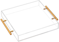 Clear Acrylic Lucite Serving Tray with Metal Handles,11x14 Inch,Decorative Storage Organizer with Spill-Proof Design,Serving for Coffee,Breakfast,Dinner and More
