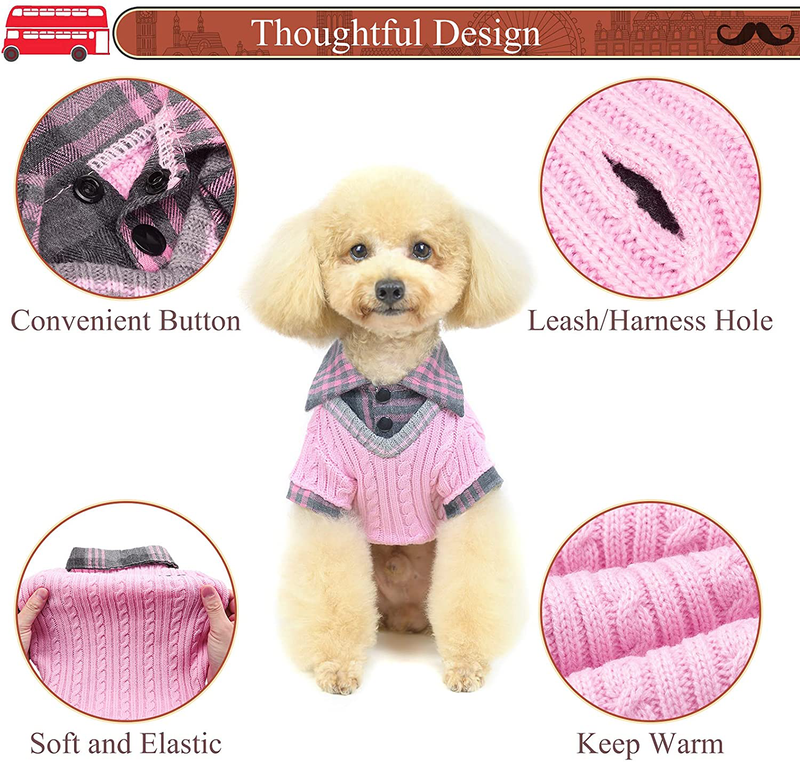 PUPTECK Soft Warm Dog Sweater Cute Knitted Dog Winter Clothes Classic Plaid British Style Dog Coats for Small Medium Dogs Animals & Pet Supplies > Pet Supplies > Dog Supplies > Dog Apparel PUPTECK   
