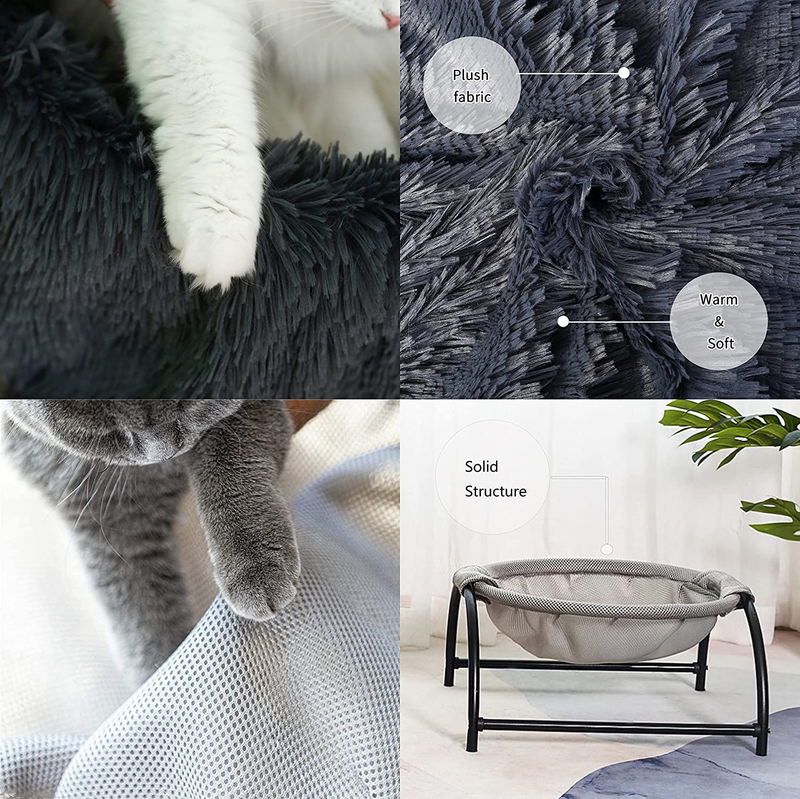 JUNSPOW [Cat Bed Hammock + Pet Blanket Set] Cat Bed Blanket Dog Bed Blanket,Soft Pet Bed Blanket,Gray Animals & Pet Supplies > Pet Supplies > Cat Supplies > Cat Beds JUNSPOW   