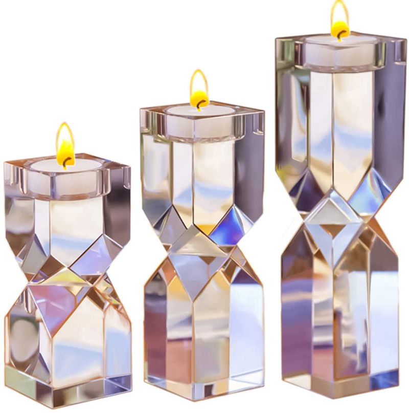 Le Sens Amazing Home Large Crystal Candle Holders Set of 3, 4.6/6.2/7.7 inches Height, Elegant Heavy Solid Square Diamond Cut Tealight Holders Sets, Centerpiece for Home Decor, Wedding Home & Garden > Decor > Home Fragrance Accessories > Candle Holders Le Sens Amazing Home Default Title  