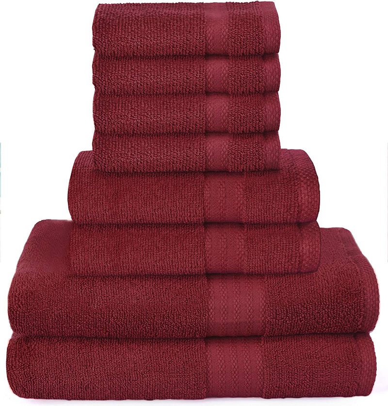 Glamburg Ultra Soft 8 Piece Towel Set - 100% Pure Ring Spun Cotton, Contains 2 Oversized Bath Towels 27x54, 2 Hand Towels 16x28, 4 Wash Cloths 13x13 - Ideal for Everyday use, Hotel & Spa - Light Grey Home & Garden > Linens & Bedding > Towels GLAMBURG Burgundy  