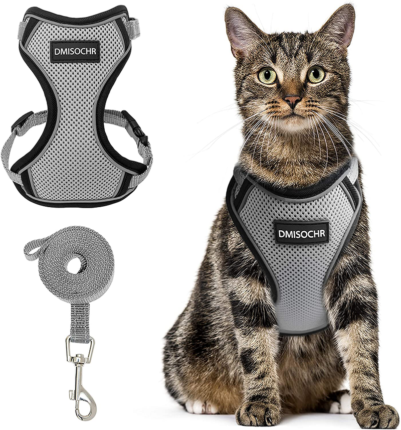 DMISOCHR Cat Harness and Leash Set - Escape Proof Safe Cat Vest Harness for Walking Outdoor - Reflective Adjustable Soft Mesh Breathable Body Harness - Easy Control for Small, Medium, Large Cats Animals & Pet Supplies > Pet Supplies > Cat Supplies > Cat Apparel DMISOCHR Grey Medium (neck: 11"-14.3" chest: 16"-20") 