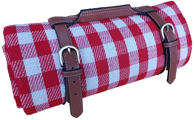 RealPero Extra Large Picnic Blanket Waterproof Camping Mat Rug with PU Carrier Soft Lightweight Portable Outdoor Mat for Travel Lawn Camping on Grass Sand-Proof Beach Red White Plaid Home & Garden > Lawn & Garden > Outdoor Living > Outdoor Blankets > Picnic Blankets RealPero Default Title  