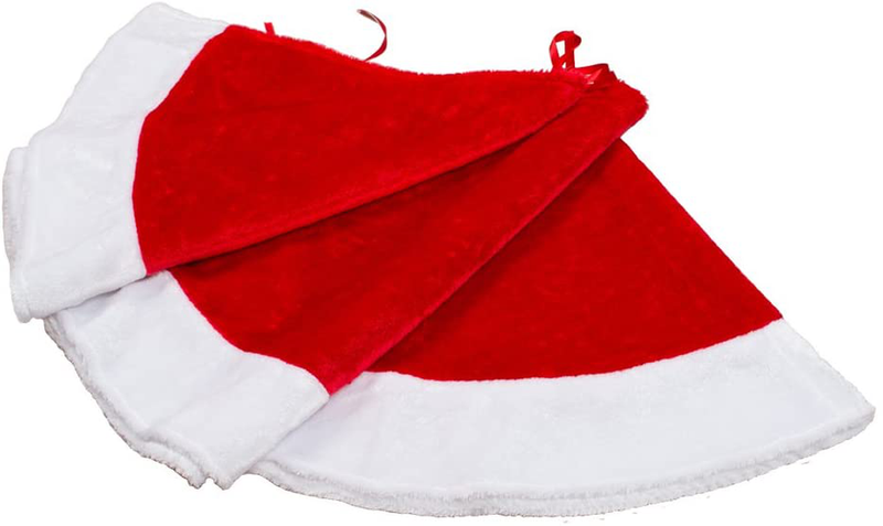 MrXLWhome Christmas Tree Skirt Red 48inches, Large Red Velvet Holiday Christmas Tree Decoration Skirts, Red and White Tree Skirts