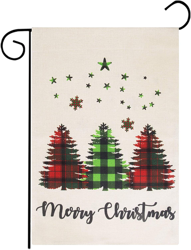 Roberly Merry Christmas Garden Flag, Burlap Vertical Double-Sided Christmas Flag with Buffalo Check Plaid Tree, Home Yard Xmas Quote Winter Garden Flag for Outdoor Decoration (12.5" x 18") Home & Garden > Decor > Seasonal & Holiday Decorations& Garden > Decor > Seasonal & Holiday Decorations Roberly 12.5" x 18"  