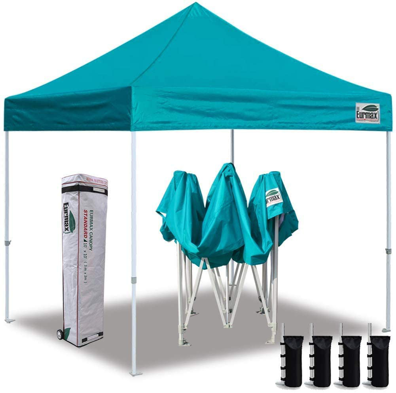 Eurmax 8x8 Feet Ez Pop up Canopy, Outdoor Canopies Instant Party Tent, Sport Gazebo with Roller Bag,Bonus 4 Canopy Sand Bags (White) Home & Garden > Lawn & Garden > Outdoor Living > Outdoor Structures > Canopies & Gazebos Eurmax turquoise 10x10 