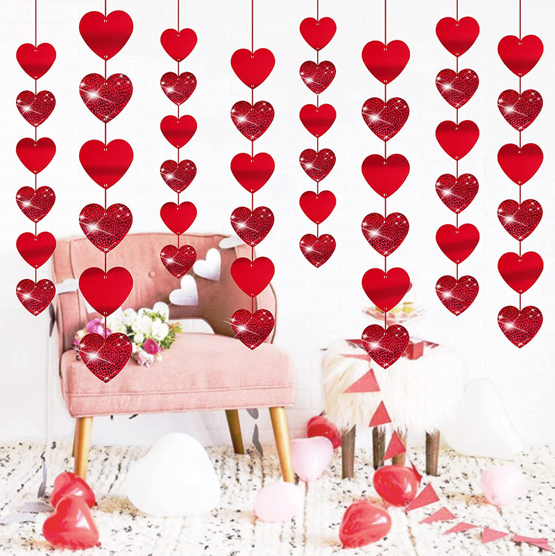 Jollylife 12PCS Valentine’S Day Decorations Heart Garland - Party Hanging String Decor Supplies Streamer