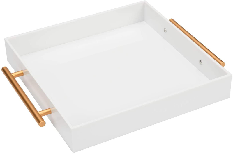 Clear Acrylic Lucite Serving Tray with Metal Handles,11x14 Inch,Decorative Storage Organizer with Spill-Proof Design,Serving for Coffee,Breakfast,Dinner and More Home & Garden > Decor > Decorative Trays KEVJES White 15x15 Inch 