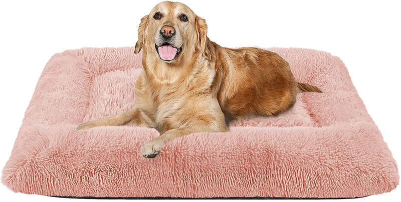 FAREYY Dog Beds Calming Pet Beds, Fulffy Dog Kennel Mat Pad Faux Fur Machine Washable Anti-Slip Comfy Dog Beds for Large Medium Dogs and Cats Animals & Pet Supplies > Pet Supplies > Dog Supplies > Dog Beds FAREYY Pink 4XL(50inch) 