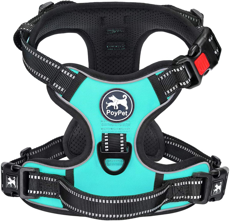 PoyPet No Pull Dog Harness, No Choke Front Lead Dog Reflective Harness, Adjustable Soft Padded Pet Vest with Easy Control Handle for Small to Large Dogs Animals & Pet Supplies > Pet Supplies > Dog Supplies PoyPet Mint Blue Large 