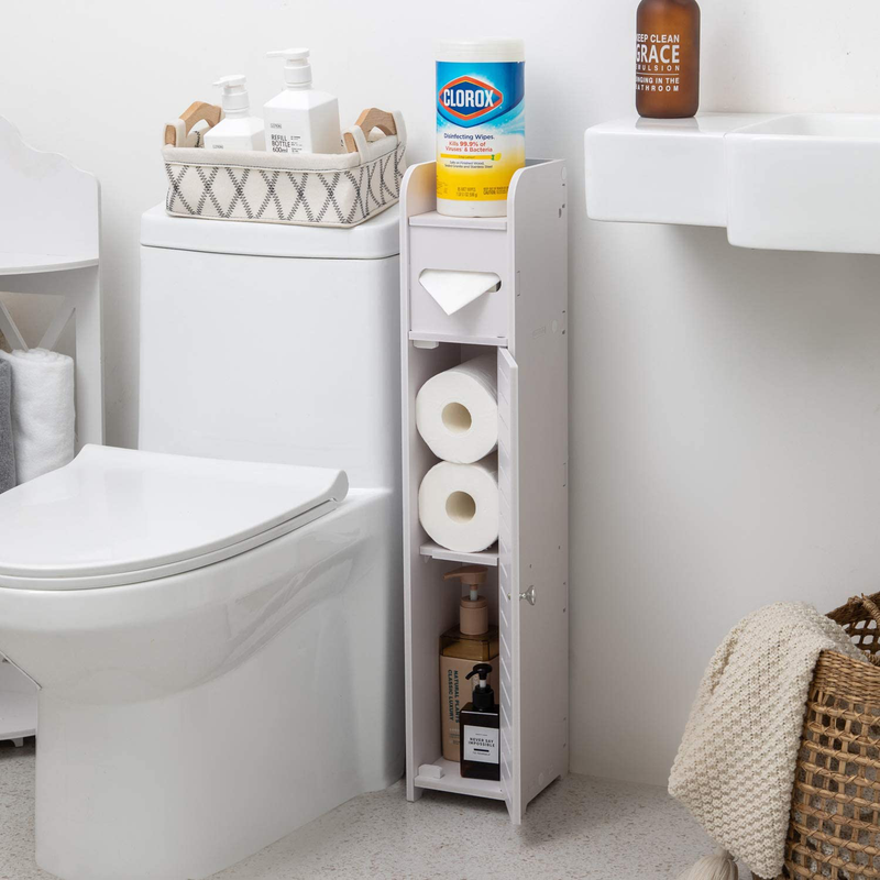 Small Bathroom Storage Corner Floor Cabinet with Doors and Shelves,Thin Toilet Vanity Cabinet,Narrow Bath Sink Organizer,Towel Storage Shelf for Paper Holder,White by AOJEZOR Home & Garden > Household Supplies > Storage & Organization AOJEZOR   