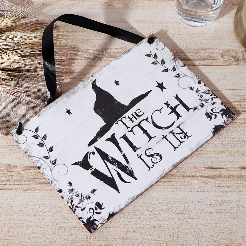 LUOEM Halloween Hanging Welcome Sign Trick or Treat Wooden Plaque Board for Haunted House - Witch is in Arts & Entertainment > Party & Celebration > Party Supplies LUOEM   