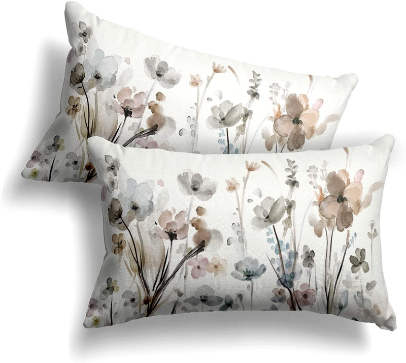 Flower Throw Pillow Covers 20X20 Set of 2, Cozy Flowers Pillow Cushion Cases, Modern Decorative Square Pillowcases for Sofa Couch Bedroom Living Room Car Seat Home & Garden > Decor > Chair & Sofa Cushions KKVEE Flowers 12 X 20 