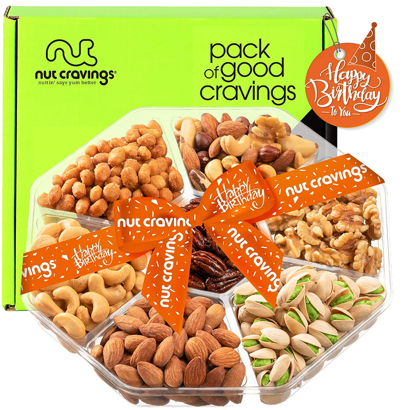 Nuts Gift Basket + Green Ribbon (7 Piece Set, 1.8 LB) Valetines Day 2022 Idea Food Arrangement Platter, Birthday Care Package Variety, Healthy Tray, Kosher Snack Box for Adults Women Men Prime Home & Garden > Decor > Seasonal & Holiday Decorations Nut Cravings E - Happy Birthday  
