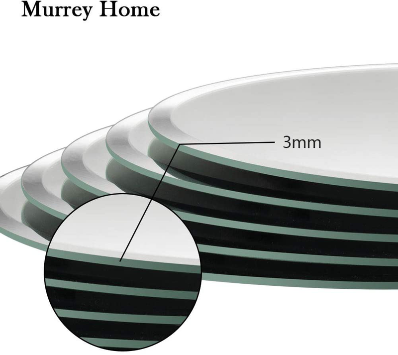 Murrey Home 12" Round Mirror Trays with Beveled Edge, Circle Mirror Candle Plates for Table Centerpiece Wedding Decorations Baby Shower Party Mirror Tiles Christmas Decorations, Set of 12, 3mm Home & Garden > Decor > Decorative Trays Murrey Home   