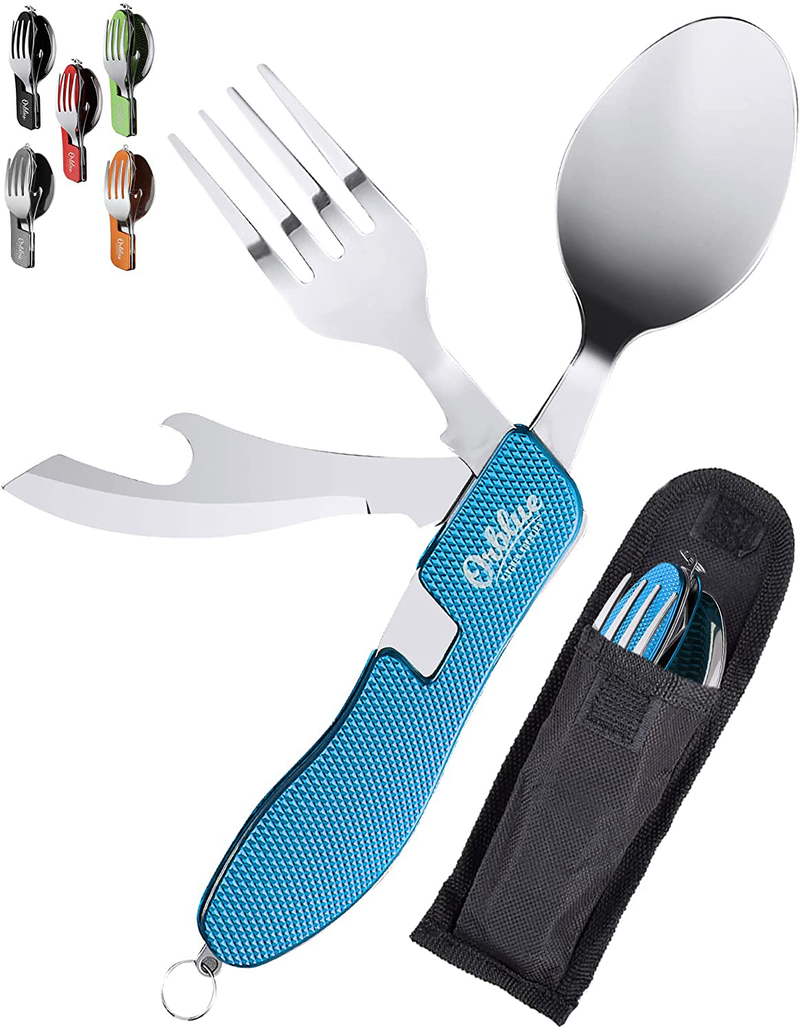 Orblue 4-In-1 Camping Utensils, 2-Pack, Portable Stainless Steel Spoon, Fork, Knife & Bottle Opener Combo Set - Travel, Backpacking Cutlery Multitool Sporting Goods > Outdoor Recreation > Camping & Hiking > Camping Tools Orblue Ultramarine Blue  