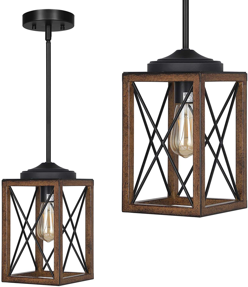 DEWENWILS Farmhouse Pendant Light, Metal Hanging Light Fixture with Wooden Grain Finish, 48 Inch Adjustable Pipes for Flat and Slop Ceiling, Kitchen Island, Bedroom, Dining Hall, E26 Base, ETL Listed Home & Garden > Lighting > Lighting Fixtures DEWENWILS Brown  