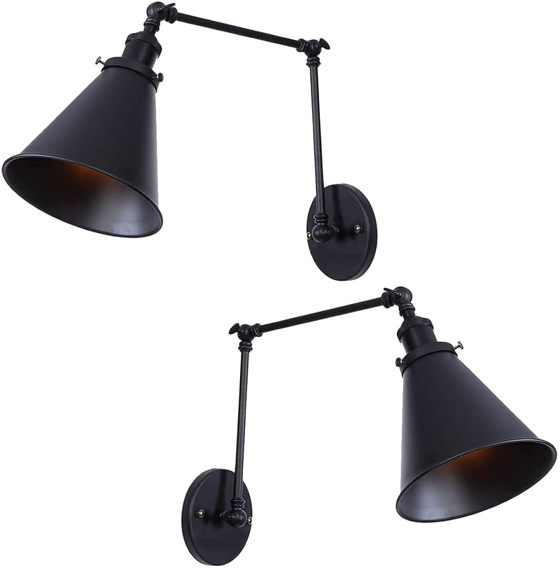 Lzoahi Black Vintage Industrial Wall Mount Light Wall Sconces Lamps Angle Adjustable up down Light Wall Lamp Retro Swing Arm Wall Sconce Harwire Set of Two Home & Garden > Lighting > Lighting Fixtures > Wall Light Fixtures KOL DEALS   