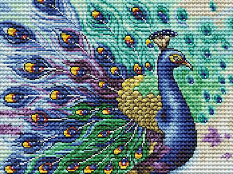Counted Cross Stitch Kits for Adults Blue Peacock Printed Cross Stitch Kits Embroidery Kit for Beginners Needle Embroidery Kits Home Decor14.2×18.1Inch