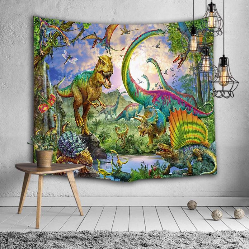 Sevendec Dinosaur Tapestry Wall Hanging Wild Anicient Animals Wall Tapestry Jurassic Hand Painted Wall Decor for Kids Children Bedroom Living Room Dorm W59 x L51