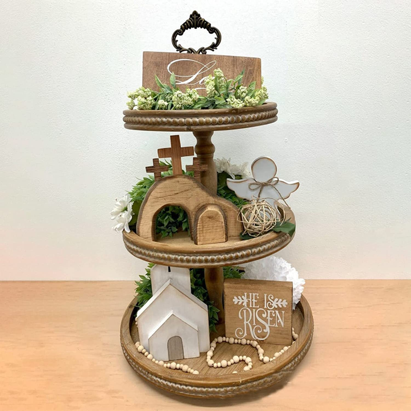 Easter Decorations, Easter Decor Farmhouse Rustic Tiered Tray Signs Rustic Easter Decoration for Home Table Kitchen (A) Home & Garden > Decor > Seasonal & Holiday Decorations Itesiey   