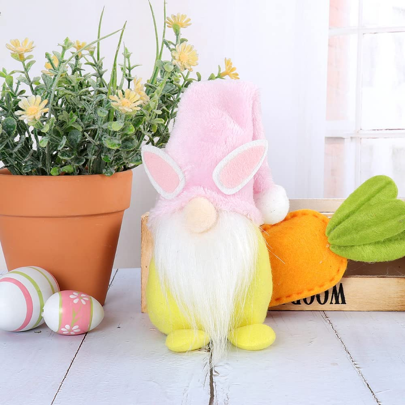 OVEELER Easter Gnomes Plush Handmade Bunny Gnomes with Floppy Hat Swedish Tomte Scandinavian Elf Spring Decorations Ornaments Set of 4