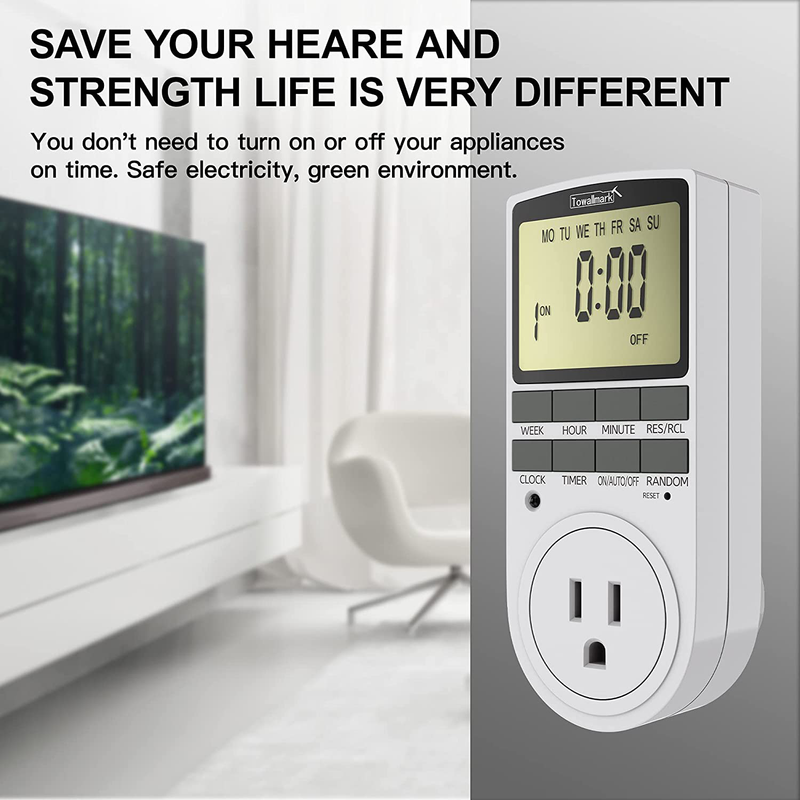 Digital Timer Outlet, Indoor Plug-in Electric Timer for Electrical Outlets15A/1800W, Multifunctional 7-Day Cycle Programmable Timer with Countdown, 16 On/Off Programs and Extra Large LCD Display