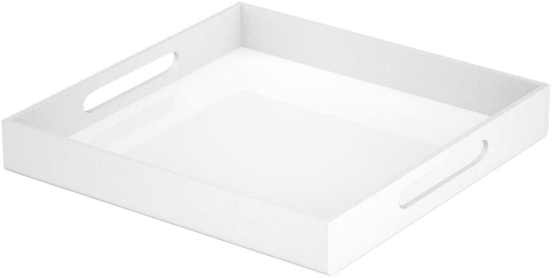 NIUBEE Clear Serving Tray 12x16 Inches -Spill Proof- Acrylic Decorative Tray Organiser for Ottoman Coffee Table Countertop with Handles Home & Garden > Decor > Decorative Trays NIUBEE White 12x12 