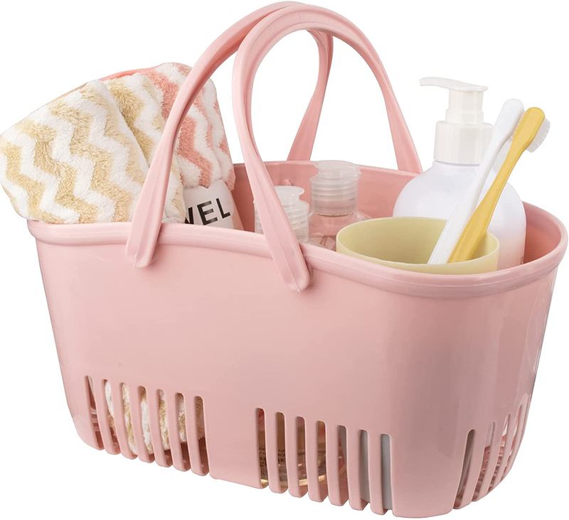 Rejomiik Shower Caddy Basket, Portable Shower Tote, Plastic Organizer Storage Basket with Handle Drainage Toiletry Bag Bin Box for Bathroom, College Dorm Room Essentials, Kitchen, Camp, Gym- Khakis Sporting Goods > Outdoor Recreation > Camping & Hiking > Portable Toilets & Showers rejomiik E-pink 1pack-E 