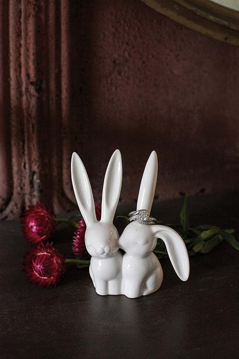Creative Co-Op DA2618 White Ceramic Bunny Ring Holder, 3" L X 4" H