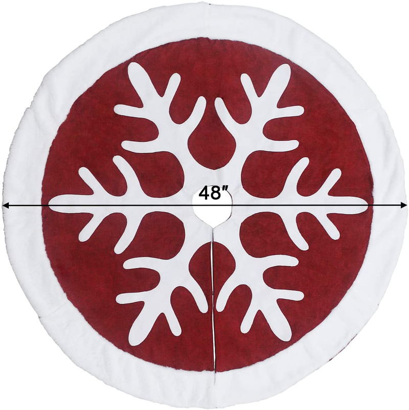 Sunnyglade 48" Christmas Tree Skirt Double-Layer Design Snowflake Pattern Burlap Christmas Tree Skirt with White Velvet Edges for Xmas Holiday Decorations (Red)
