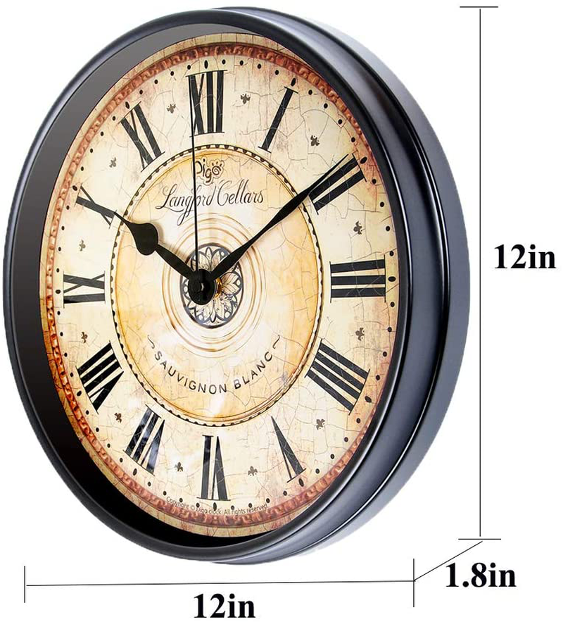 JUSTUP Wall Clock, 12 inch Metal Black Wall Clock European Style Retro Vintage Clock Non - Ticking Whisper Quiet Battery Operated with HD Glass Easy to Read for Indoor Decor (Black 12') Home & Garden > Decor > Clocks > Wall Clocks JUSTUP   