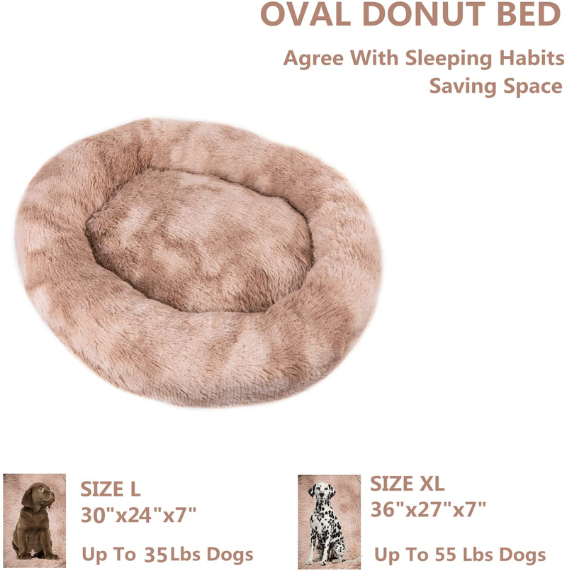 Coohom Oval Calming Donut Cuddler Dog Bed,Shag Faux Fur Cat Bed Washable round Pillow Pet Bed(30"/36") for Small Medium Dogs