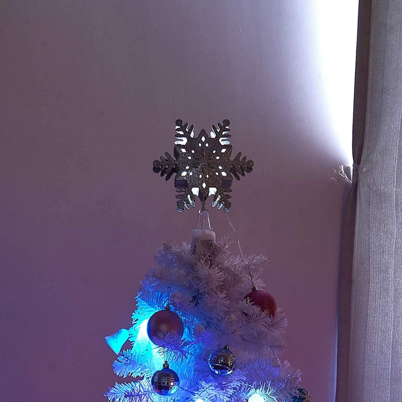 Padoo Christmas Clearance 10" Glittering Silver Hollow Snowflake Christmas Tree Top Lights with Rotating Snowflakes Projector Christmas Tree Decoration