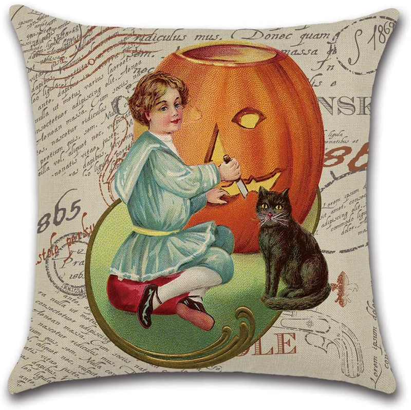 Halloween Throw Pillow Covers 18x18 Set of 4, Vintage Halloween Decor Pumpkin Cat Halloween Pillows Decorative Throw Pillows Farmhouse Pillow Cases for Couch Sofa Arts & Entertainment > Party & Celebration > Party Supplies BUBL   