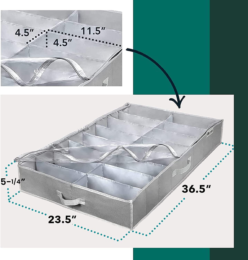 Extra-Large under Bed Shoe Storage Organizer - Underbed Storage Solution Fits Men'S and Women'S Shoes, High Heels, and Sneakers with Durable Vinyl Cover & Extra-Strong Zipper - Grey Furniture > Cabinets & Storage > Armoires & Wardrobes HOLDN’ STORAGE   